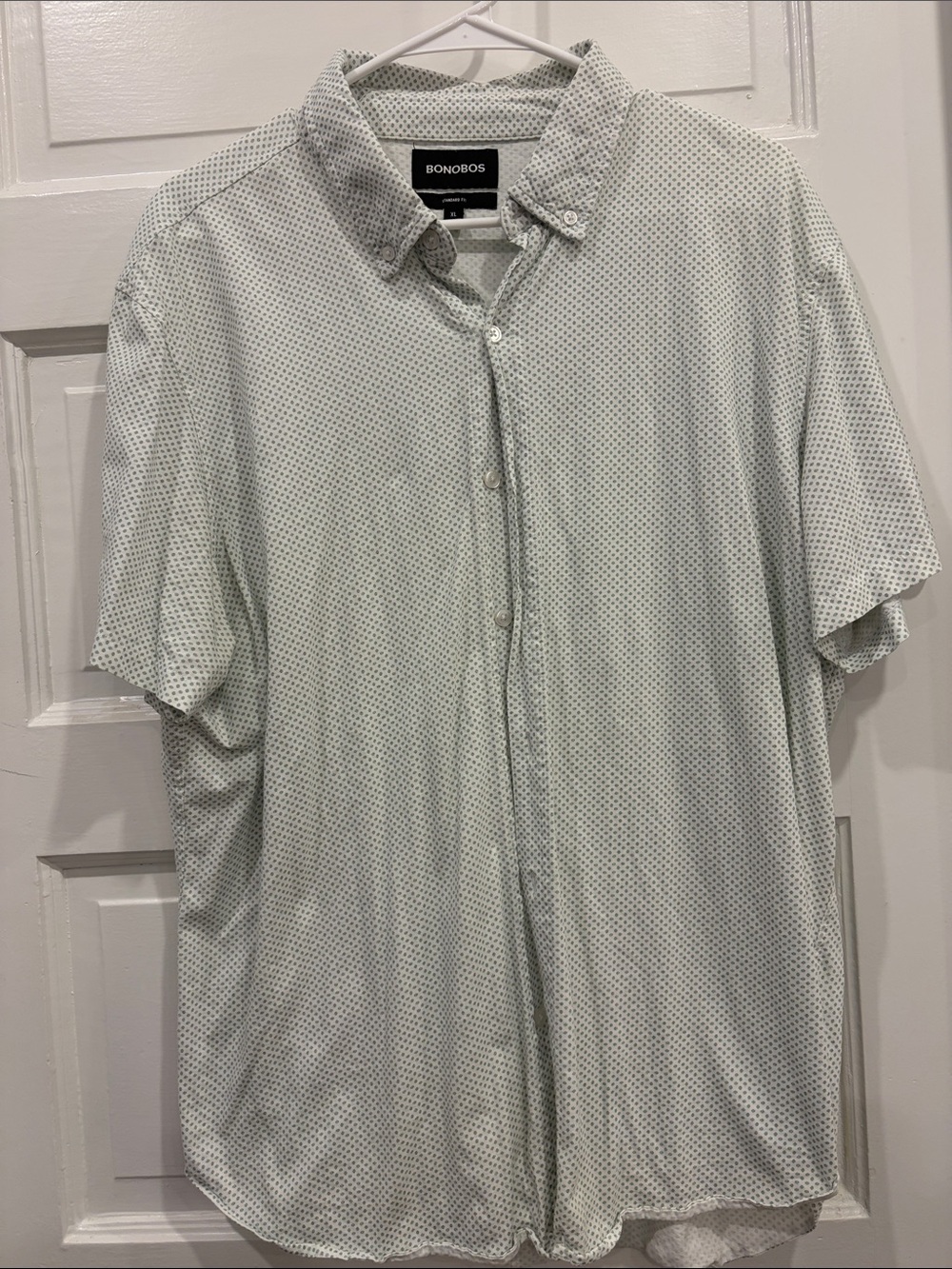 Bonobos Light White and Green Short-Sleeve Button-Down Shirt
